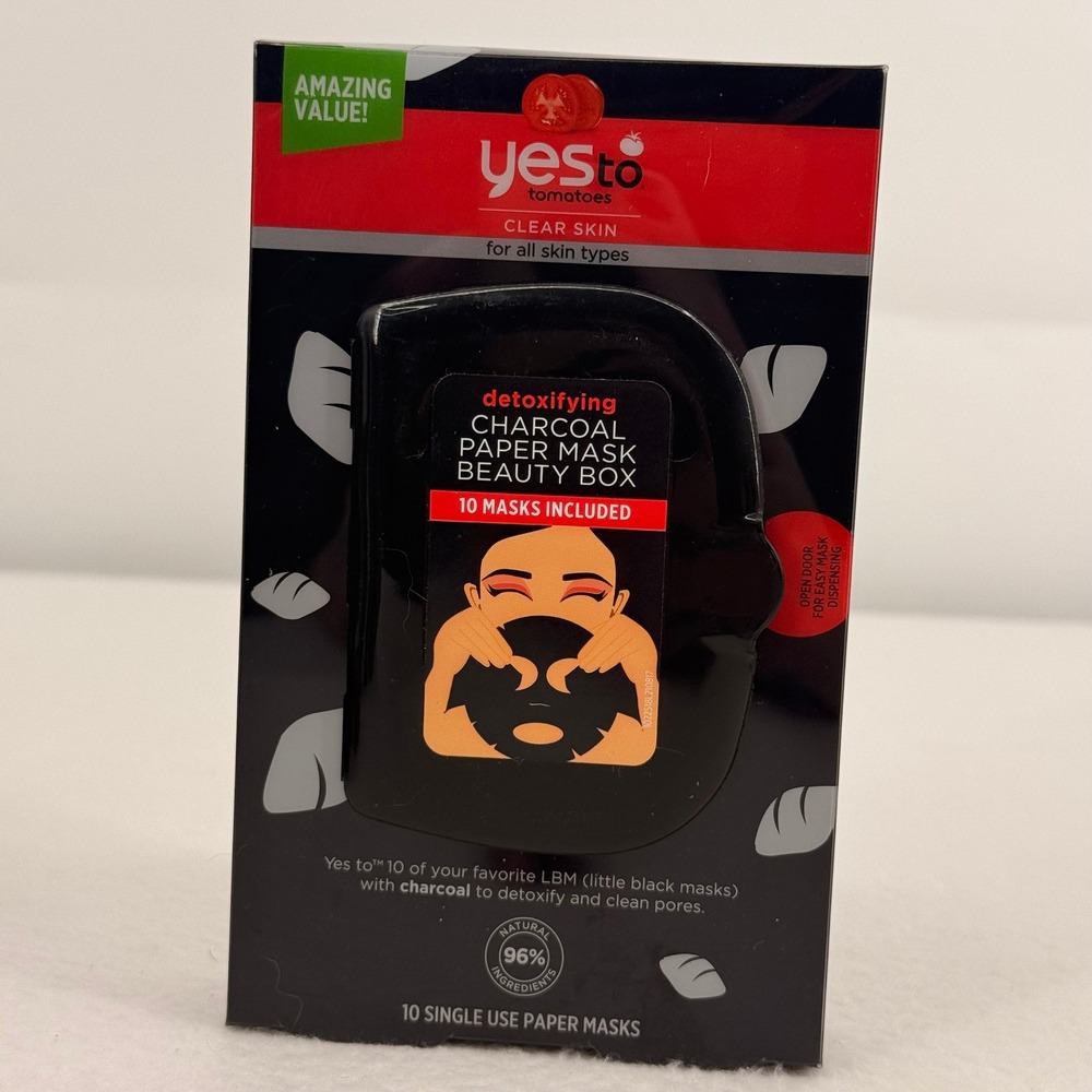 Yes To Tomatoes Detoxifying Charcoal Paper Mask Beauty Box 10 Count Clear Skin